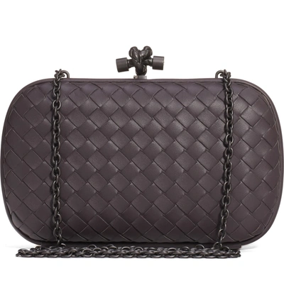 Shop Bottega Veneta Intrecciato Leather Knot Clutch In Quetsche/ Brunito