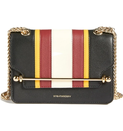 Shop Strathberry Mini East/west Stripe Leather Crossbody Bag - Black