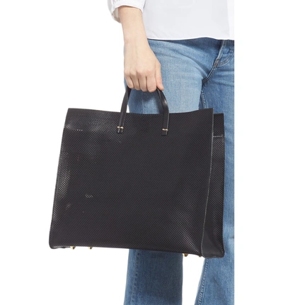 Shop Clare V Simple Perforated Leather Tote - Black In Black Perf
