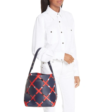 Shop Calvin Klein 205w39nyc Patchwork Quilt Leather Bucket Bag In Navy/ Red