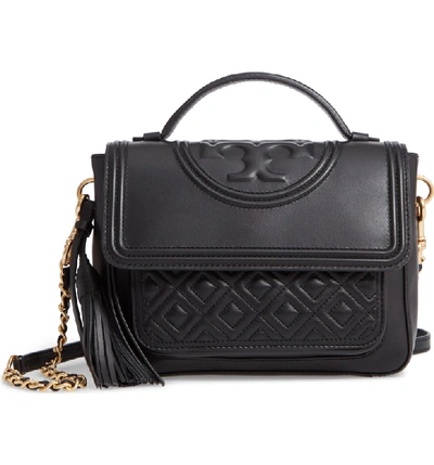 Shop Tory Burch Fleming Quilted Leather Top Handle Satchel In Black