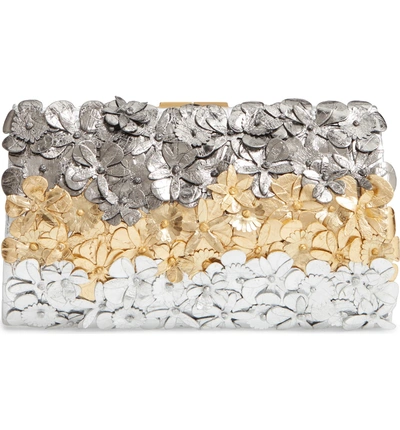 Shop Nancy Gonzalez Flora Genuine Crocodile Clutch - Metallic In Silver/ Anthracite/ Gold