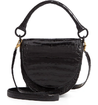 Shop Nancy Gonzalez Small Teddy Crocodile Leather Crossbody Bag - Black In Black Shiny