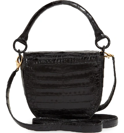 Shop Nancy Gonzalez Small Teddy Crocodile Leather Crossbody Bag - Black In Black Shiny
