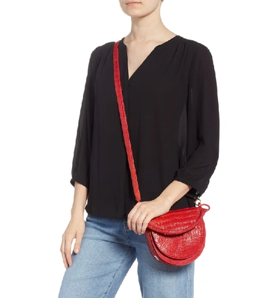 Shop Nancy Gonzalez Small Teddy Crocodile Leather Crossbody Bag - Red In Red Shiny