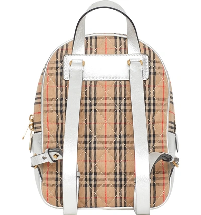 Shop Burberry Link Vintage Check Canvas Backpack - Brown In Antique Yellow/ Silver