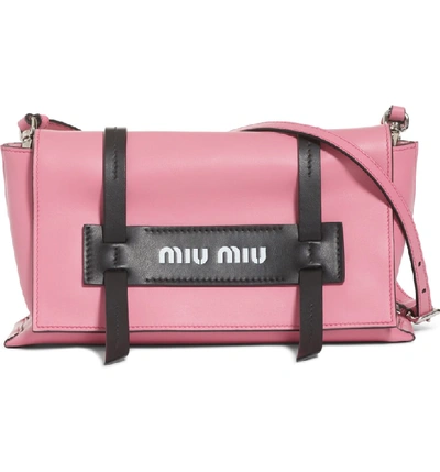 Shop Miu Miu Small Grace Calfskin Shoulder Bag - Pink In Begonia/ Nero