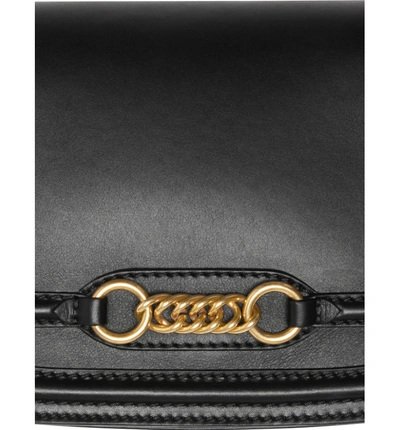 Shop Burberry Link Flap Leather Crossbody Bag - Black