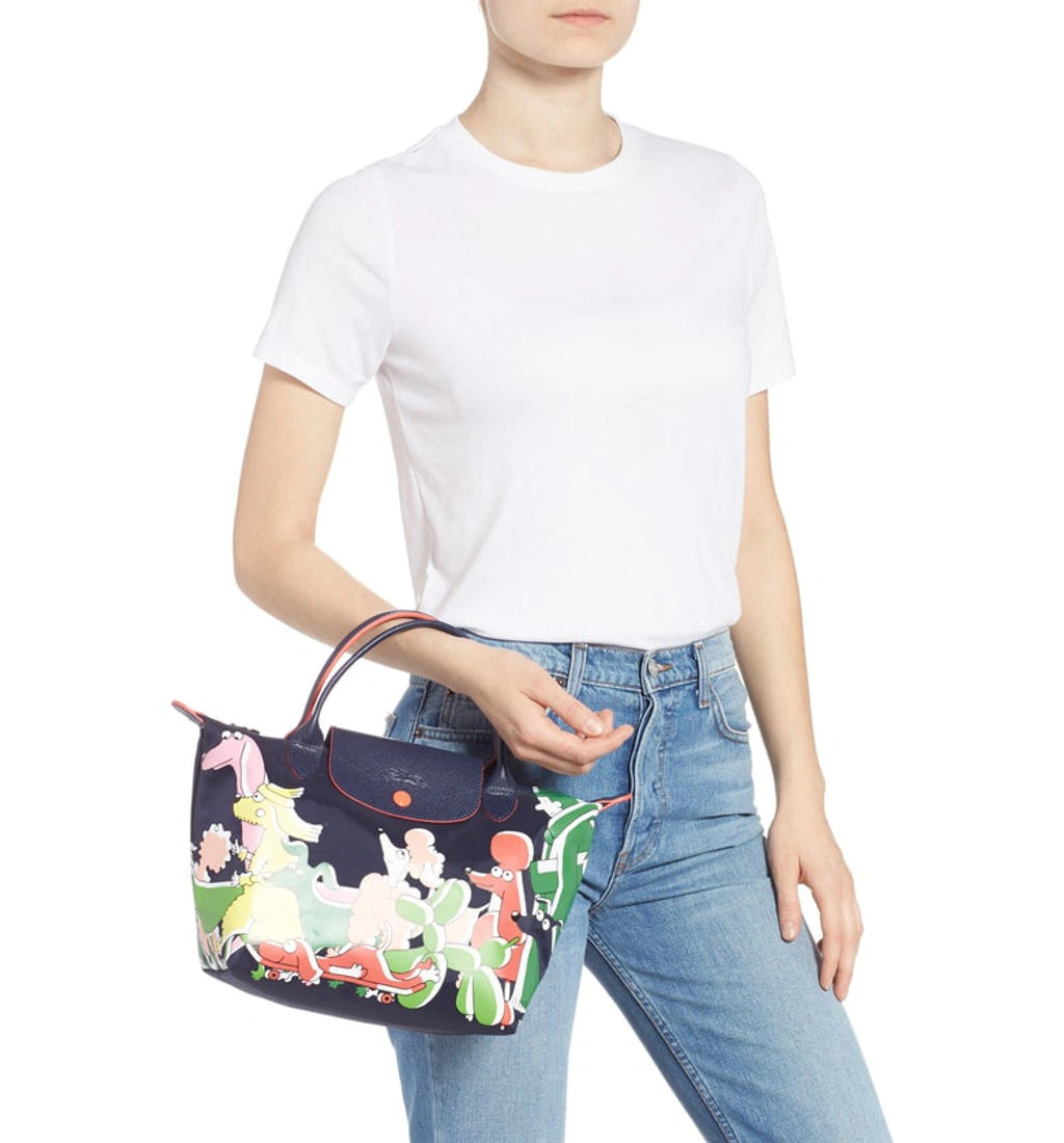 Longchamp X Clo e Floirat Le Pliage Illustration Top Handle Tote Blue In Multicolor ModeSens