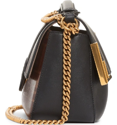 Shop Fendi Double-f Leather & Canvas Shoulder Bag - Black In Nero/ Mohogany Panna/ Oro