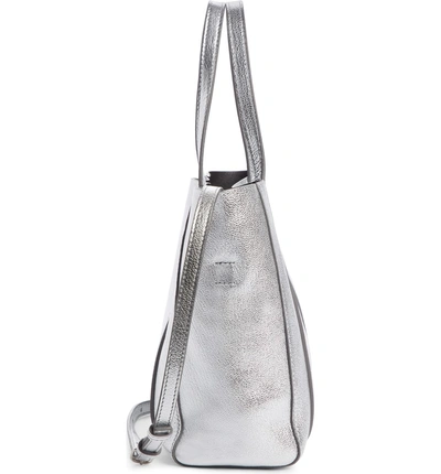 Shop Balenciaga Extra Extra Small Everyday Logo Goatskin Tote - Metallic In Argent/ Noir