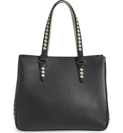 Shop Bottega Veneta Intrecciato Leather Tote Bag - Black In Nero/ Nero-cement