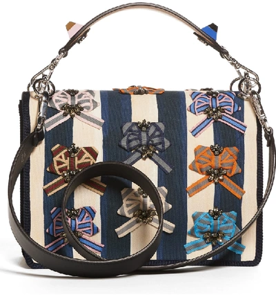 Shop Fendi Kan I Embellished Ribbon Shoulder Bag - Blue In Midnight Blue/camelia