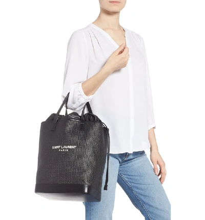 Shop Saint Laurent Teddy Canvas Tote In Noir/ Noir