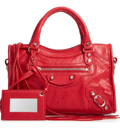 Shop Balenciaga Mini Arena City Leather Satchel - Red In Rouge/ Noir