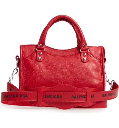Shop Balenciaga Mini Arena City Leather Satchel - Red In Rouge/ Noir
