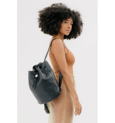 Shop Kara Moon Drawcord Leather Backpack - Black