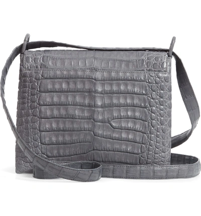 Shop Nancy Gonzalez Medium Astor Crossbody Genuine Crocodile Bag - Grey In Grey Matte