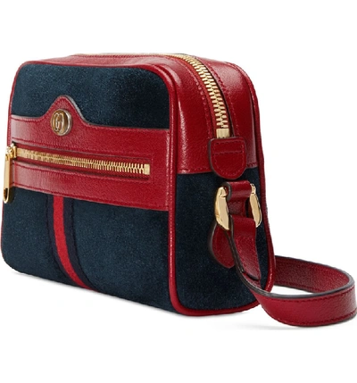 Shop Gucci Small Ophidia Suede & Leather Crossbody Bag In New Blu/ Romanatic Cerise