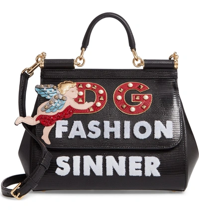 Shop Dolce & Gabbana Small Sicily - Fashion Sinner Leather Satchel - Black
