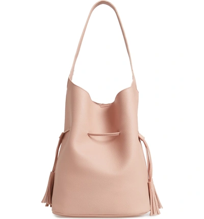 Shop Street Level Drawstring Faux Leather Bucket Bag - Pink In Blush