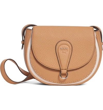 Shop Fendi Messenger Selleria Leather Shoulder Bag - Beige In Miele Scuro