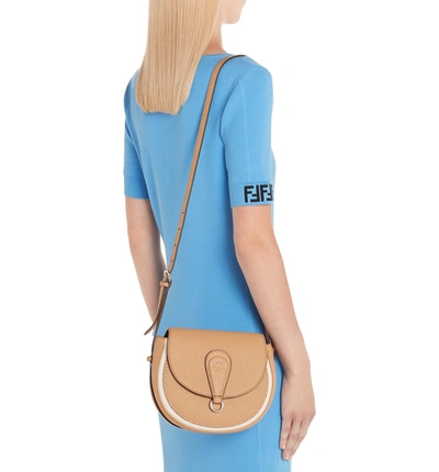 Shop Fendi Messenger Selleria Leather Shoulder Bag - Beige In Miele Scuro