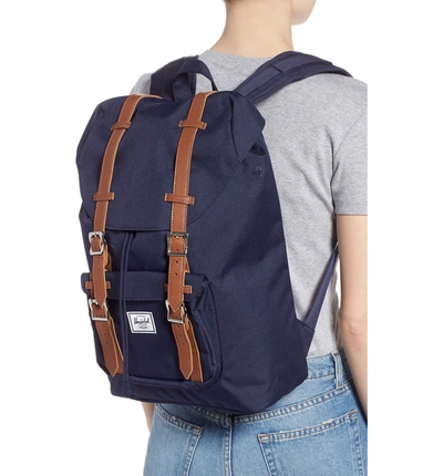 Shop Herschel Supply Co Little America - Mid Volume Backpack - Blue In Peacoat/ Tan