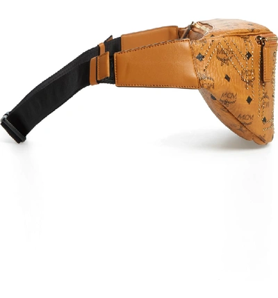 Shop Mcm Stark Studded Print Belt Bag - Brown In Cognac