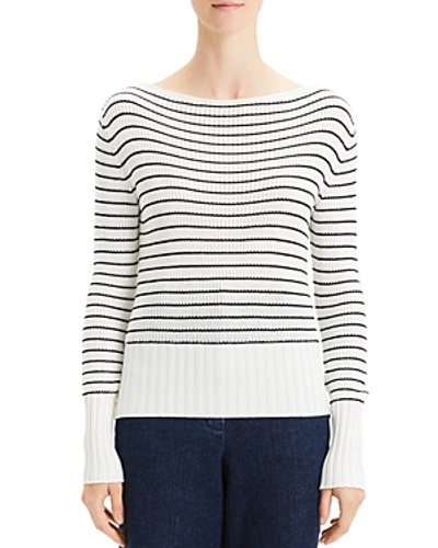 Shop Theory Striped Boat-neck Sweater In Ivory/black