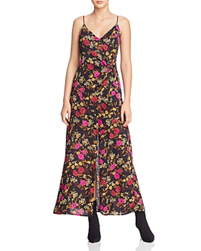 Shop Astr Valentina Floral Print Faux-wrap Maxi Dress In Black/fuschia Floral