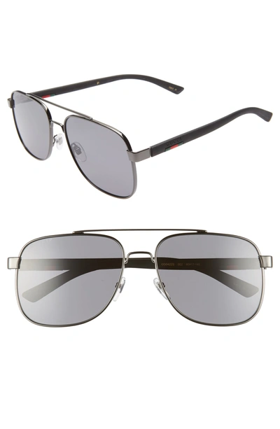 Shop Gucci Navigator 60mm Polarized Aviator Sunglasses In Ruthenium