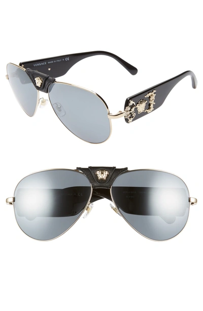 Shop Versace 62mm Aviator Sunglasses In Gold/ Black