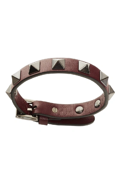 Shop Valentino Garavani Rockstud Leather Bracelet In Rubin
