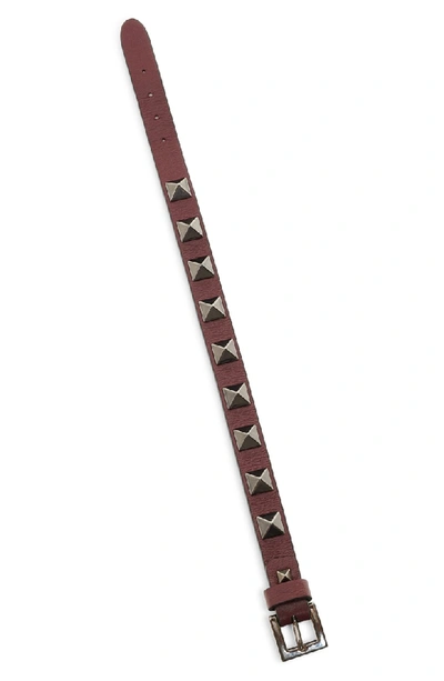 Shop Valentino Garavani Rockstud Leather Bracelet In Rubin
