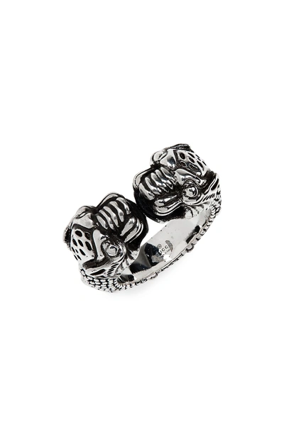 Shop Gucci Tiger Heads Ring In Silver