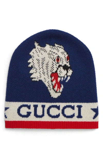Shop Gucci Tiger Snake Wool Beanie - Red In Red Multi