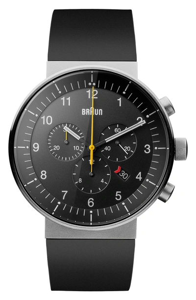 Shop Braun Prestige Chronograph Rubber Strap Watch, 43mm In Black/ Silver