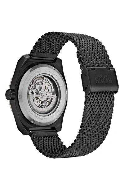 Hugo Boss 1513655 Skeleton Collection Signature Black Ion Plated Steel Watch  In Skeleton/ Black | ModeSens