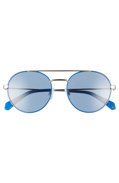 Shop Polaroid Round 55mm Polarized Sunglasses In Blue