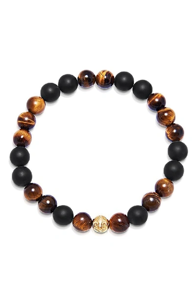 Shop Nialaya Matte Onyx & Tiger's-eye Stretch Bracelet In Brown