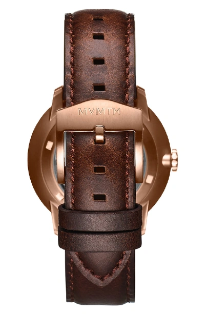 Shop Mvmt Automatic Leather Strap Watch In Grey/ Brown
