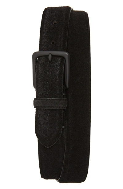 Shop Allsaints Distressed Suede Leather Belt In Black/ Matte Black