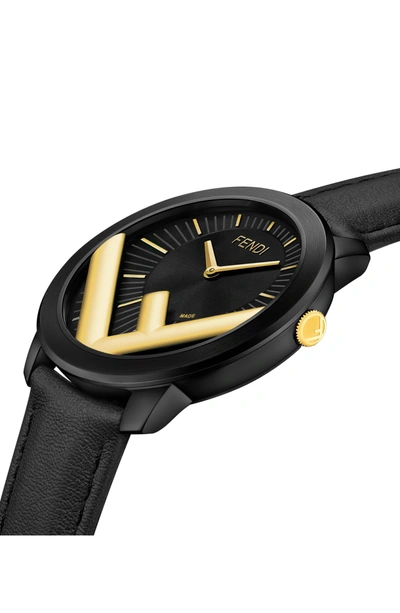 Shop Fendi Run Away Leather Strap Watch, 41mm In Black/ Gold