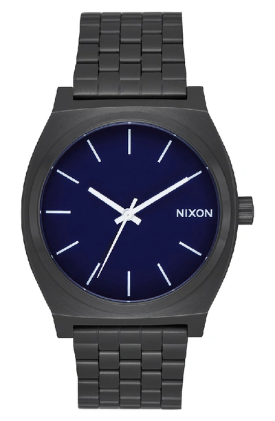 Shop Nixon 'the Time Teller' Stainless Steel Bracelet Watch, 37mm In Black/ Dark Blue/ Black