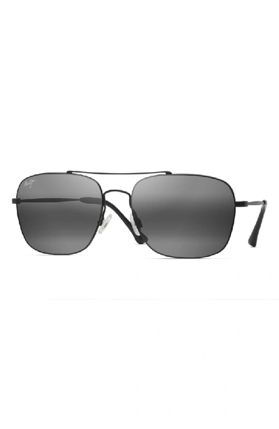 Shop Maui Jim Lava Tube 57mm Polarizedplus2 Aviator Sunglasses In Matte Black/neutral Grey