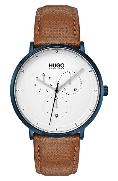 Shop Hugo Ultra Slim Leather Strap Watch, 40mm In White