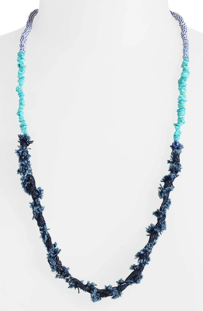 Shop Mikia Bead & Denim Necklace In Blue Denim/ Turquoise