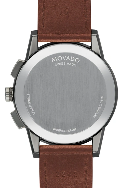 Shop Movado Museum Sport Chronograph Leather Strap Watch, 43mm In Cognac/ Black/ Gunmetal