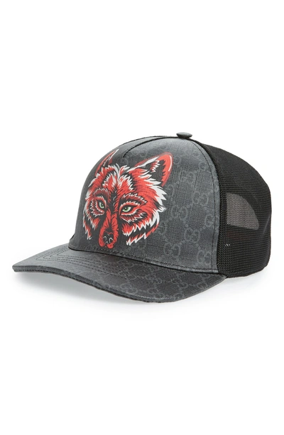 Gucci Gg Supreme Baseball Hat With Wolf In Black | ModeSens